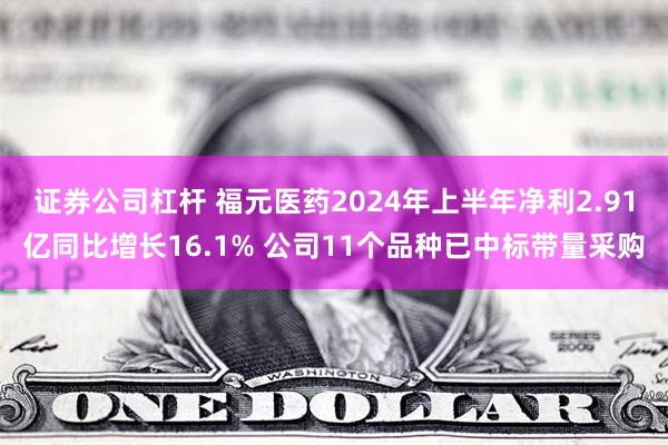 证券公司杠杆 福元医药2024年上半年净利2.91亿同比增长16.1% 公司11个品种已中标带量采购