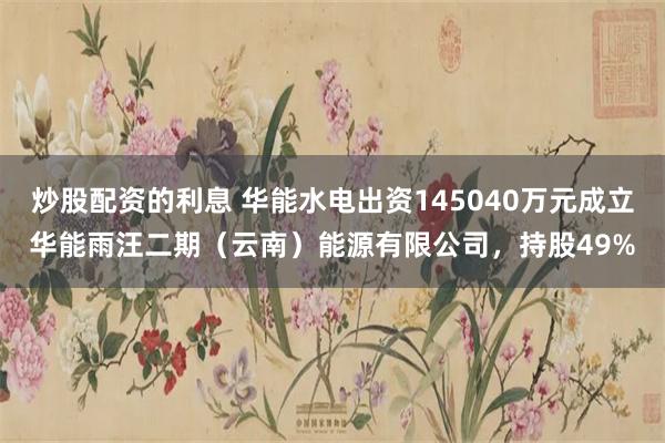 炒股配资的利息 华能水电出资145040万元成立华能雨汪二期（云南）能源有限公司，持股49%